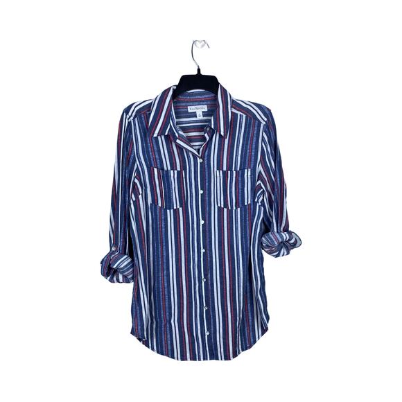 Kim Rogers 3/4 Sleeve Striped Front Pockets Button Up Blouse - Size Small - Picture 1 of 5